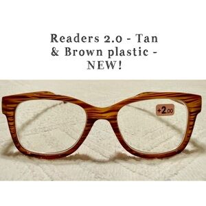 Reading eye glasses - 2.0 - New! - CE brand - brown tan acrylic frames. Perfect